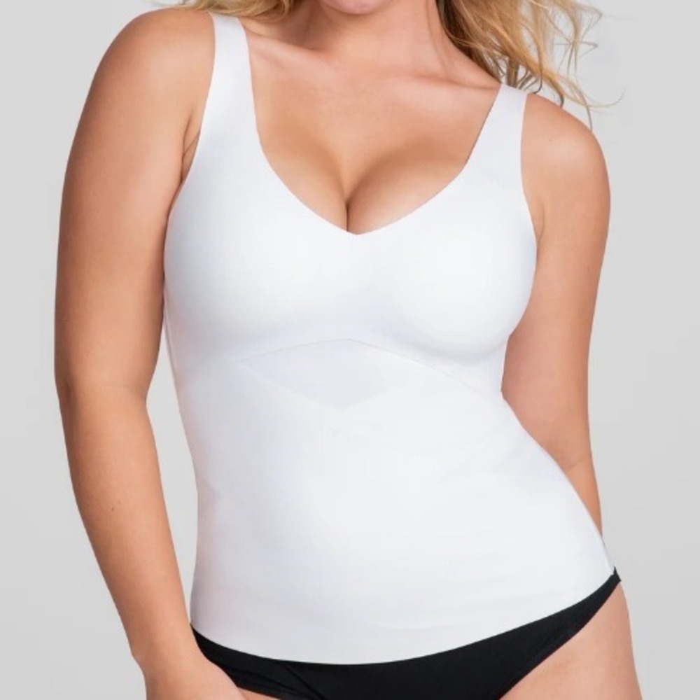 Honeylove Sculptwear White V Neck Compression Tank Top Shapewear Size‎ L